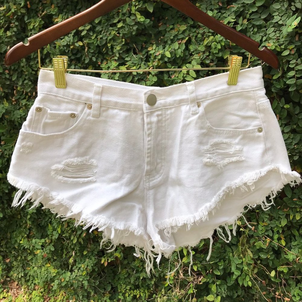 White Cut Off Denim Shorts